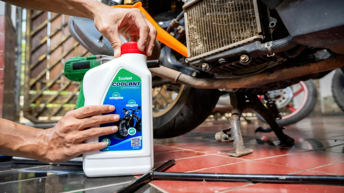Two-wheeler coolant top-up service visual