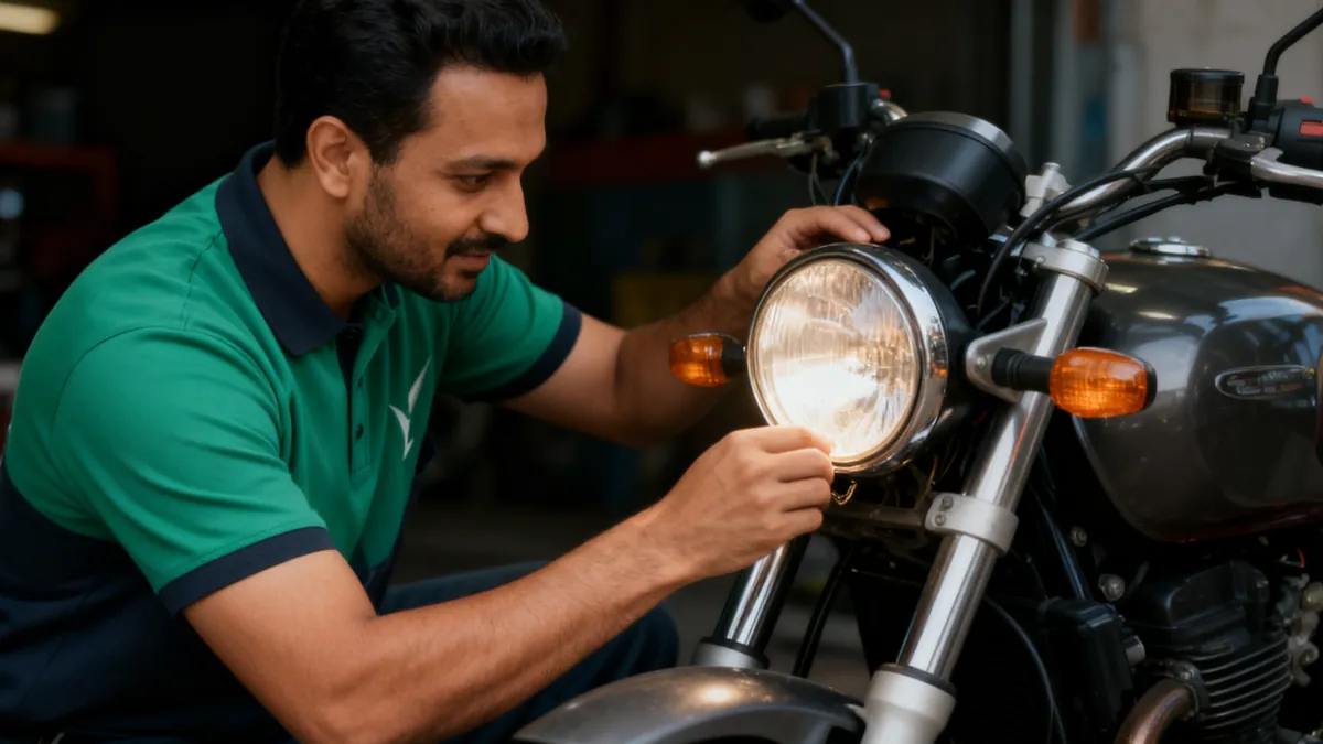 Two-wheeler headlight bulb replacement service visual