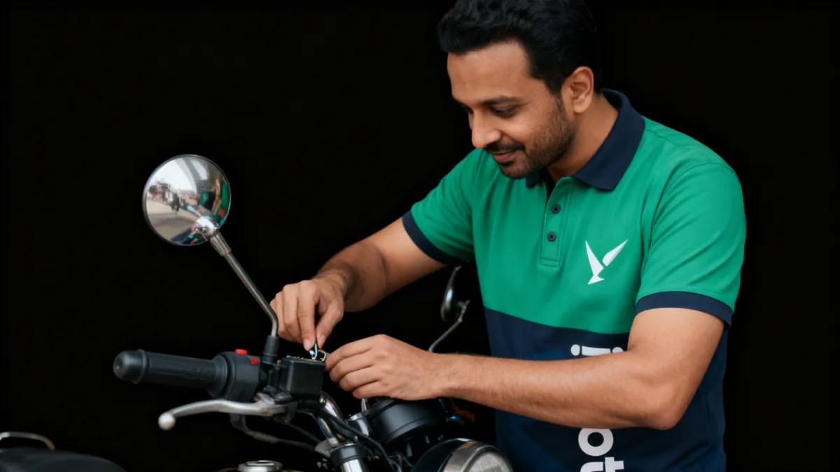 Two-wheeler mirror fitting service visual
