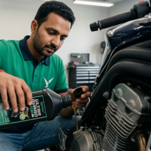 Two-wheeler engine oil replacement