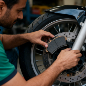 Two-wheeler front brake pad or shoe replacement service visual